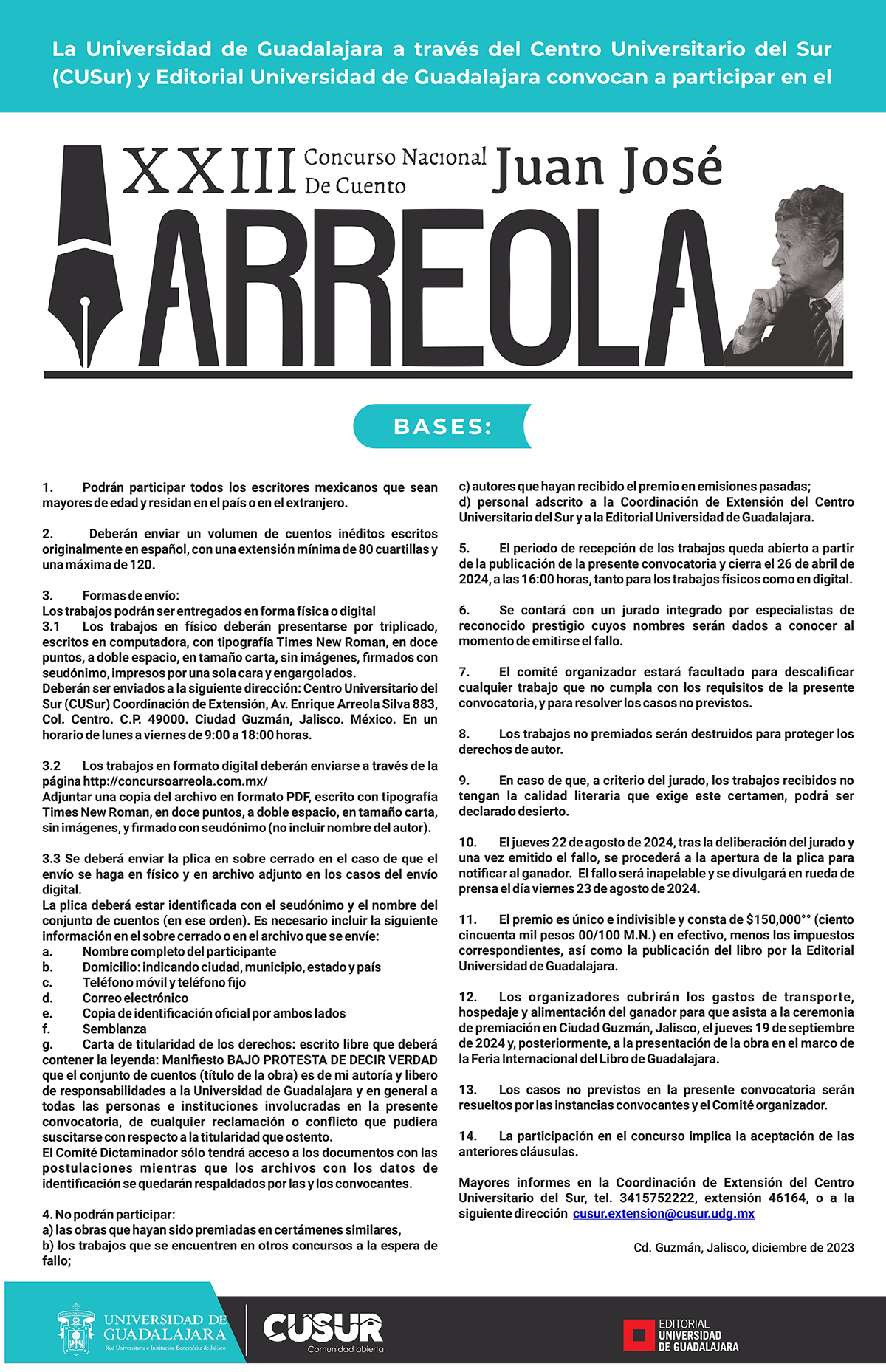 Concurso Nacional De Cuento Juan José Arreola 2024 Centro Universitario Del Sur 9186